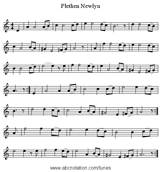 Plethen Newlyn - staff notation