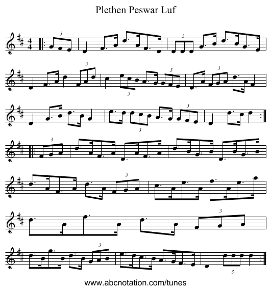 Plethen Peswar Luf - staff notation