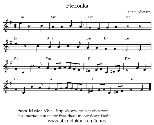 Pletionka - staff notation