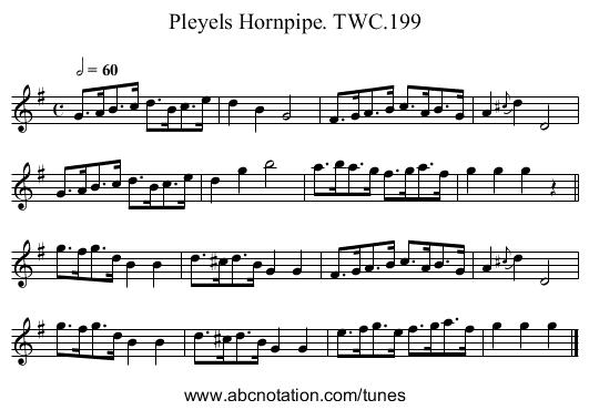 Pleyels Hornpipe. TWC.199 - staff notation