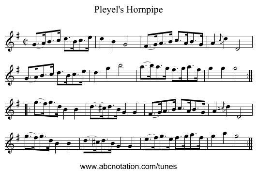 Pleyel's Hornpipe - staff notation