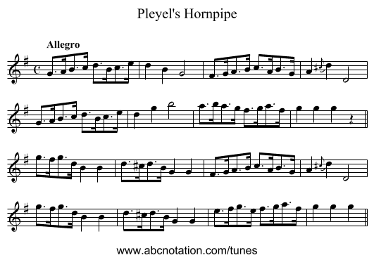Pleyel's Hornpipe - staff notation
