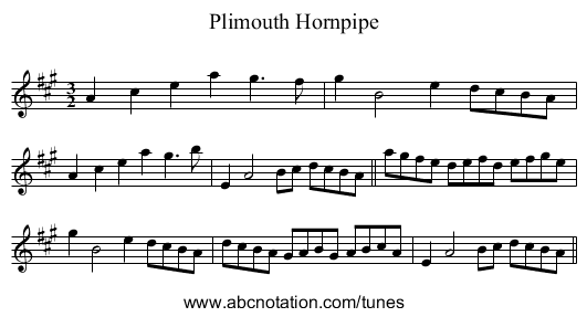 Plimouth Hornpipe - staff notation