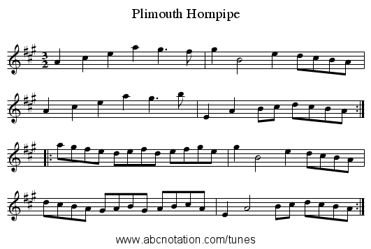 Plimouth Hornpipe - staff notation