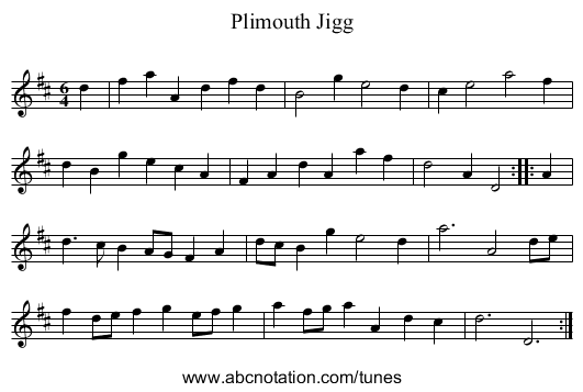 Plimouth Jigg - staff notation