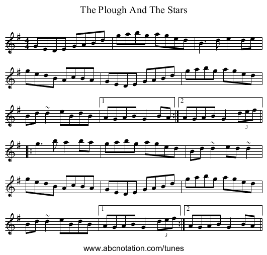 Plough And The Stars, The - staff notation