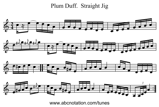 Plum Duff. Straight Jig - staff notation