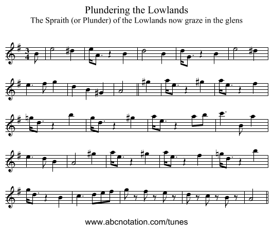 Plundering the Lowlands - staff notation
