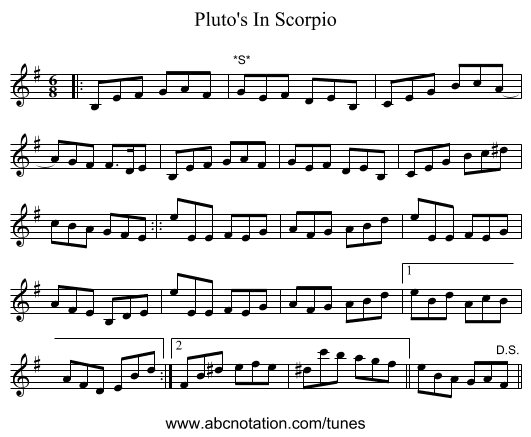 Pluto's In Scorpio - staff notation