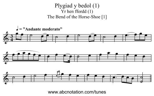 Plygiad y bedol (1) - staff notation