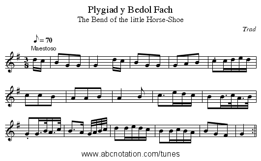 Plygiad y Bedol Fach - staff notation