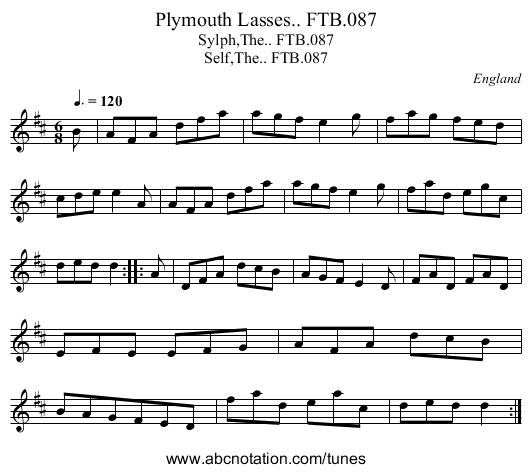 Plymouth Lasses.. FTB.087 - staff notation