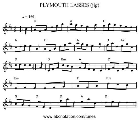 PLYMOUTH LASSES (jig) - staff notation