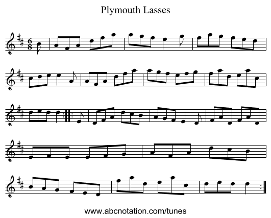 Plymouth Lasses - staff notation