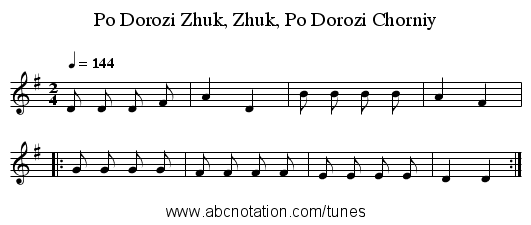 Po Dorozi Zhuk, Zhuk, Po Dorozi Chorniy - staff notation