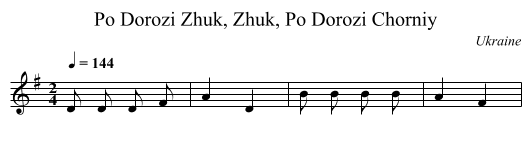 Po Dorozi Zhuk, Zhuk, Po Dorozi Chorniy - staff notation