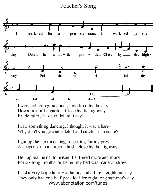 Poacher's Song - staff notation