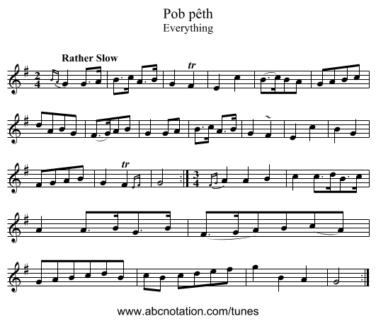 Pob pêth - staff notation