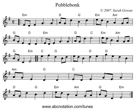 Pobblebonk - staff notation