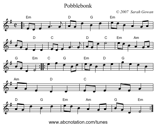 Pobblebonk - staff notation