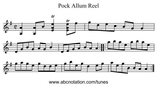 Pock Allum Reel - staff notation