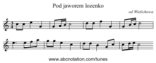 Pod jaworem lozenko - staff notation