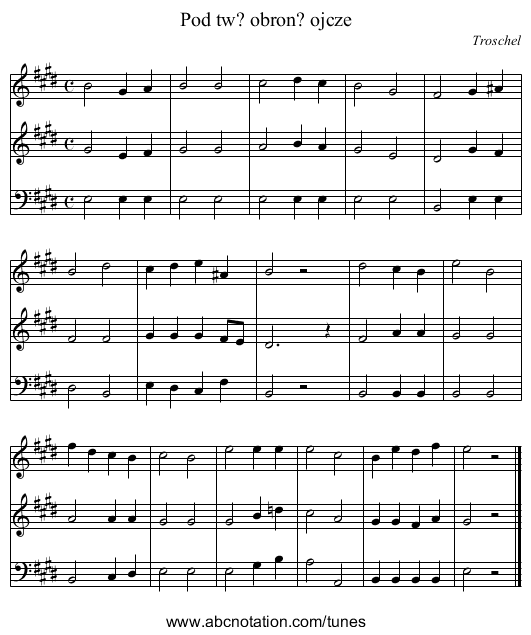 Pod tw? obron? ojcze - staff notation