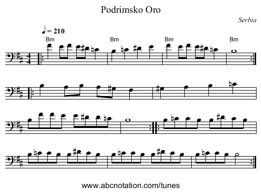 Podrimsko Oro - staff notation