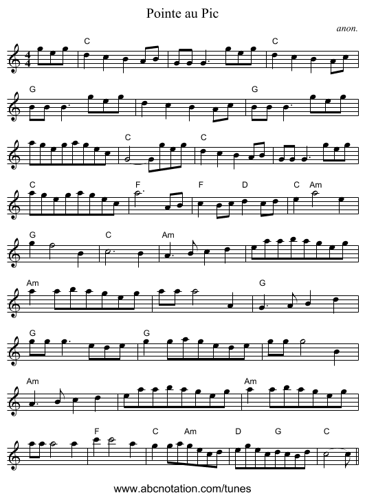 Pointe au Pic - staff notation
