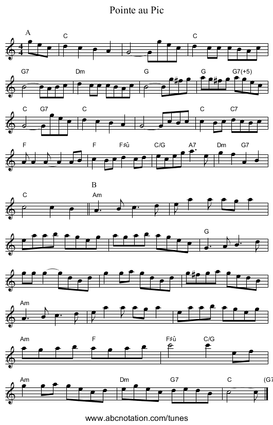 Pointe au Pic - staff notation