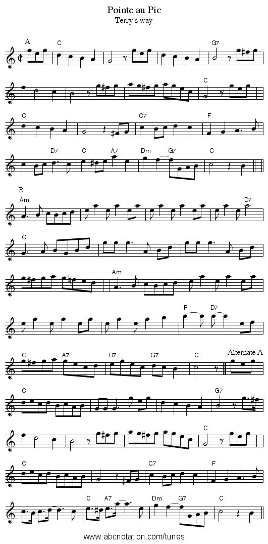 Pointe au Pic - staff notation