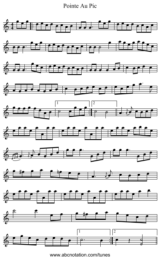 Pointe Au Pic - staff notation