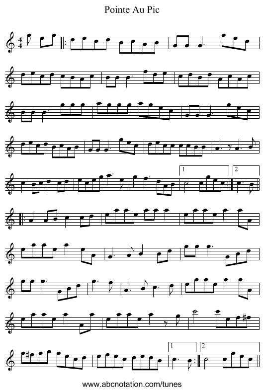 Pointe Au Pic - staff notation