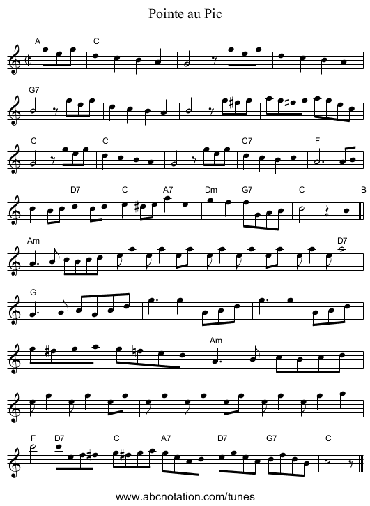 Pointe au Pic - staff notation