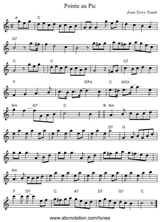 Pointe au Pic - staff notation