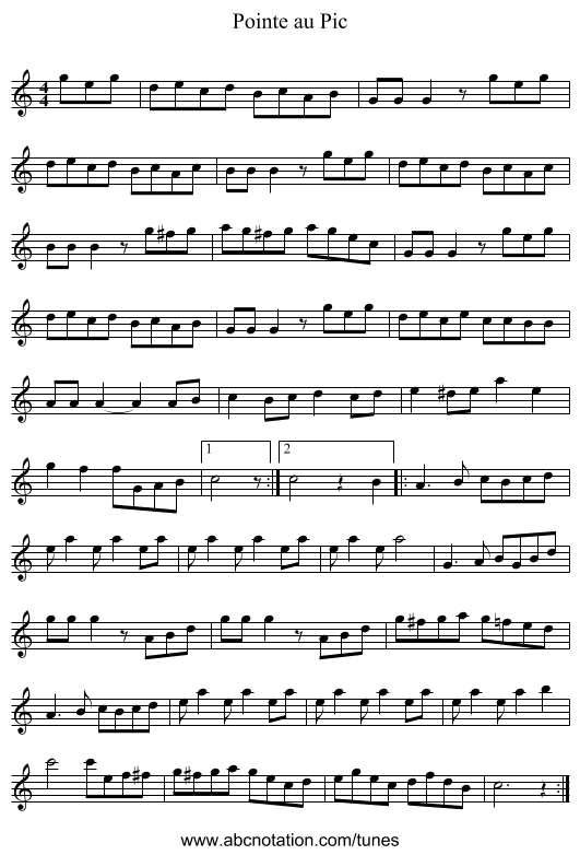 Pointe au Pic - staff notation