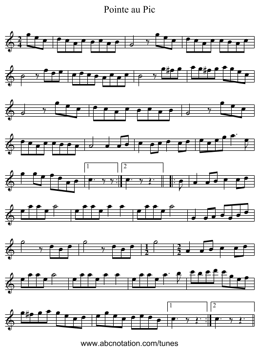Pointe au Pic - staff notation