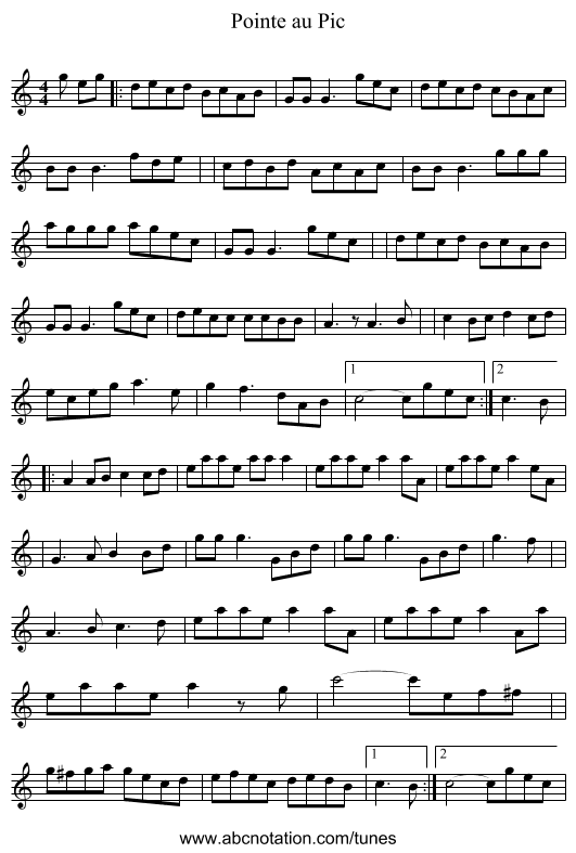 Pointe au Pic - staff notation