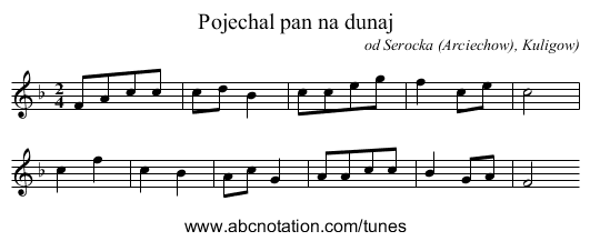 Pojechal pan na dunaj - staff notation