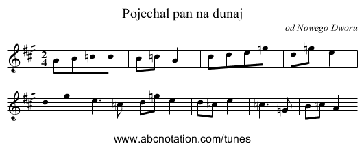 Pojechal pan na dunaj - staff notation