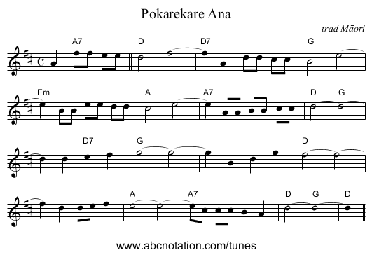 Pokarekare Ana - staff notation