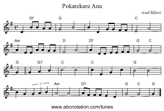 Pokarekare Ana - staff notation