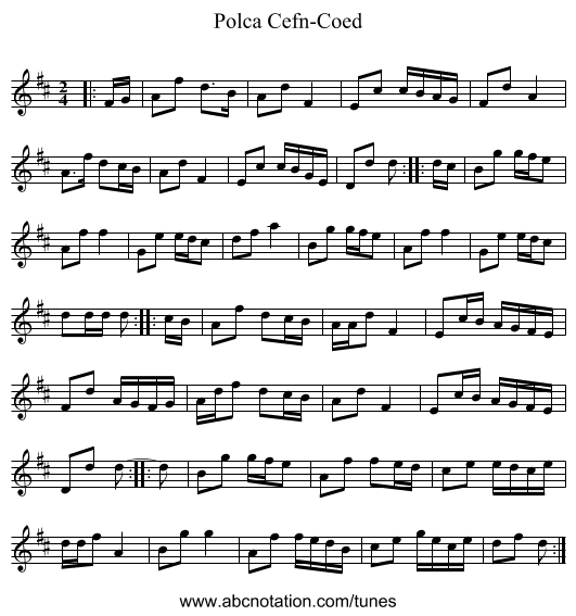 Polca Cefn-Coed - staff notation