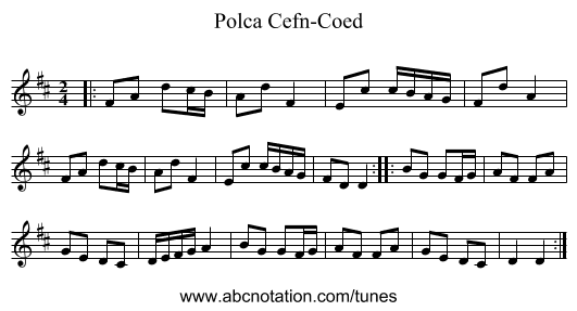 Polca Cefn-Coed - staff notation