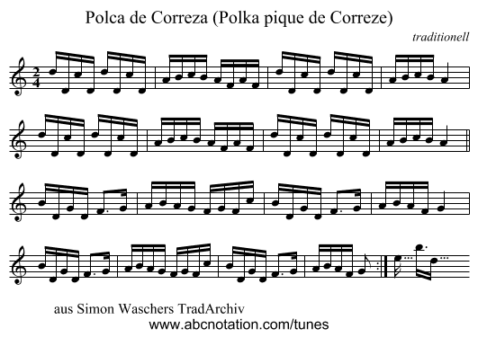 Polca de Correza (Polka pique de Correze) - staff notation