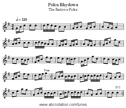 Polca Rhydowa - staff notation
