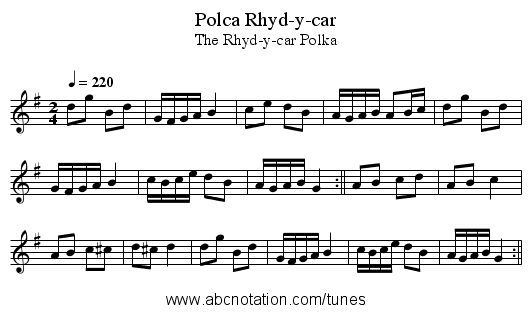 Polca Rhyd-y-car - staff notation