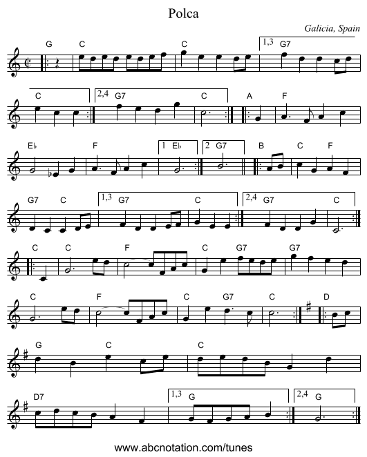 Polca - staff notation