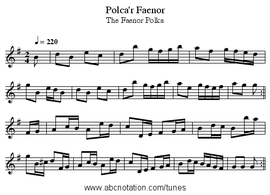 Polca'r Faenor - staff notation