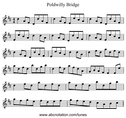 Poldwilly Bridge - staff notation